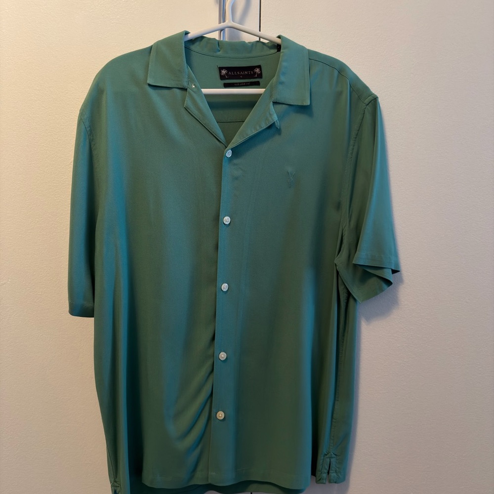 All Saints Green Short Sleeve Venice Shirt Size S Relaxed Fit